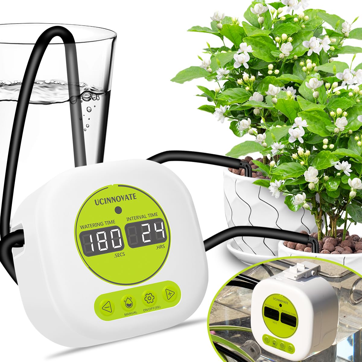 WOWLED Smart Automatic Watering System, Rechargeable Drip irrigation system kit for Indoor Plant DIY Timer Irrigation Kit Self Watering System for Greenhouse, USB Watering Equipment for Potted Plants