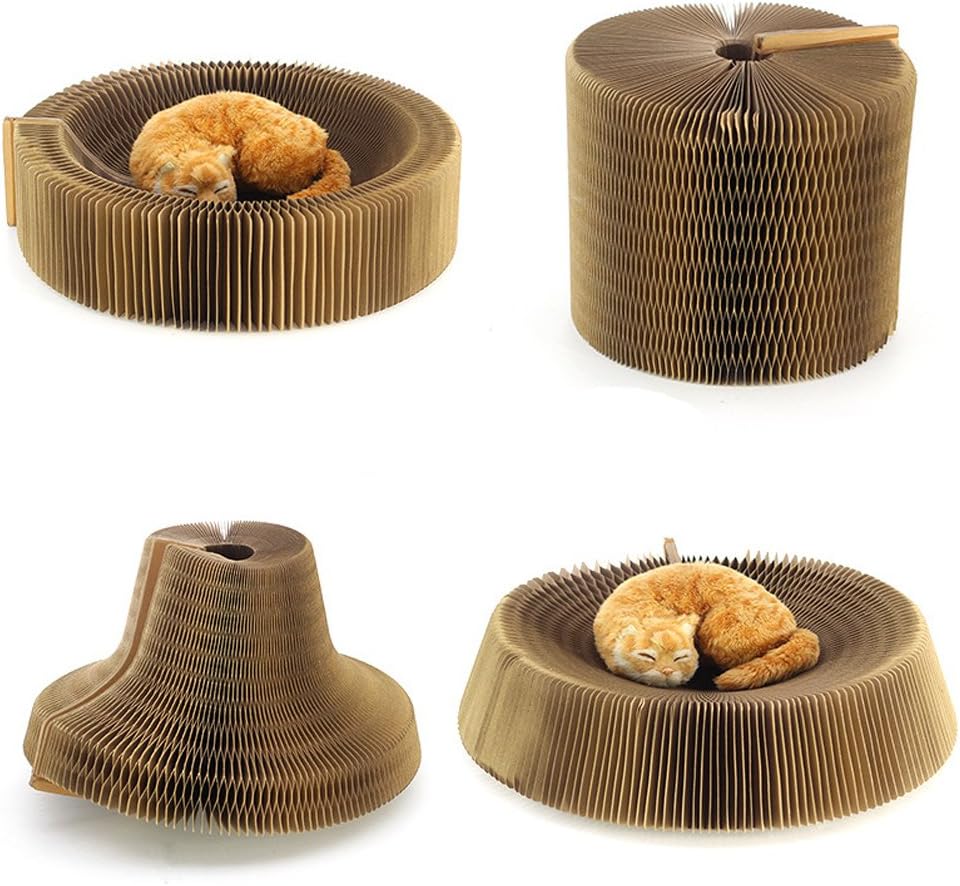 UEETEK Cat Scratcher Lounge Bed Paper Scratching Toy Collapsible, Beige - Image 3