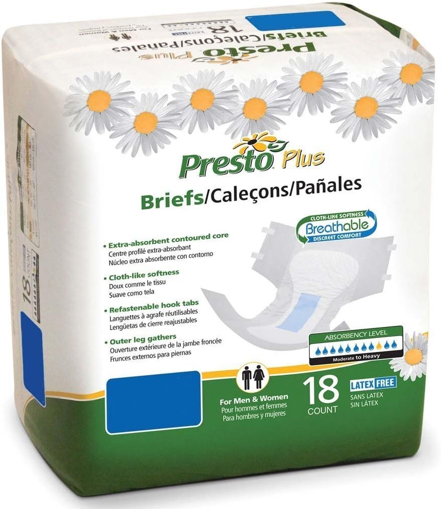 Presto Plus Breathable Briefs, Large, 72 Per Case