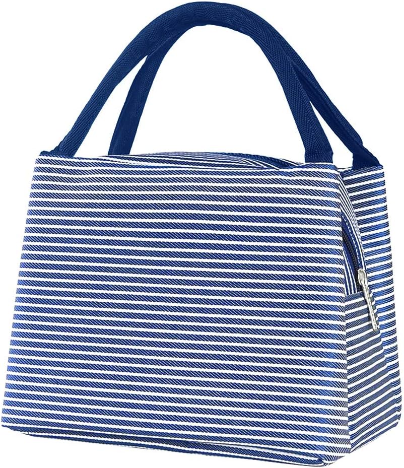 CosyVie Lunch Bags Tote Bag for Women Insulated Lunch Organizer Bag Lunch Holder for Men/Kids/Girls/Boys (Blue White Stripes)