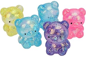 5Pcs Bear Squish Toys Squishy Stress Balls Mixed Color Soft Flexible TPR Stress Relief Slow Rising Squeeze Toys for Kids Adul