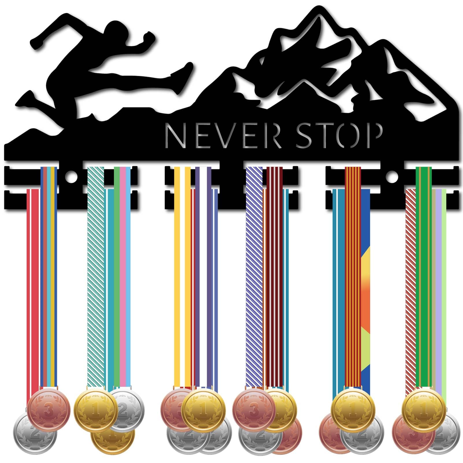 CREATCABIN Running Medal Hanger Display Medal Holder Wall Mount Rack Acrylic Frame Hooks Hanging Awards Marathon Sports Medal Stand Mountain for Holding Up Over 40 Medals Runner Badges 11.4x5.1Inch