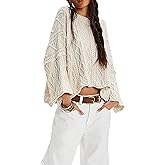 Zontroldy Women's Crewneck Lantern Sleeve Boxy Cable Knit Sweater Cropped Pullover Sweaters Jumper(1605-Apricot-S)