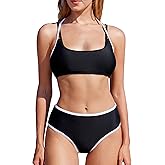 MOOSLOVER Women Sporty Two Piece Swimsuits High Waisted Bikini Sets Color Block Bathing Suit