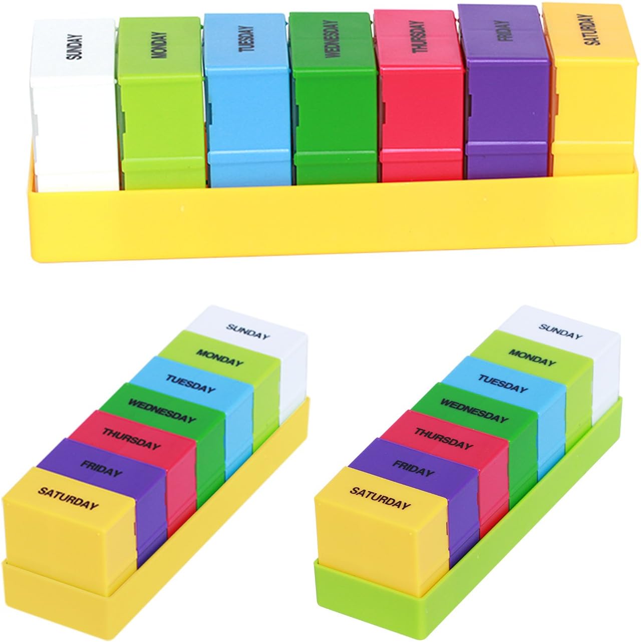 YIRANFANTASY Weekly 7 Day Travel Pill Box Organiser Dispenser with 28 Compartments, AM and PM Night Reminder Medicine Tablet Container Case Holder, Yellow