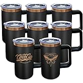 20 oz Insulated Coffee Mug with Lid, 8 Pack Stainless Steel Coffee Tumbler Bulk, Double Wall Vacuum Travel Mug with Handle, Leakproof Powder Coated Coffee Cups for Hot and Cold Drinks (Black,8 pack)
