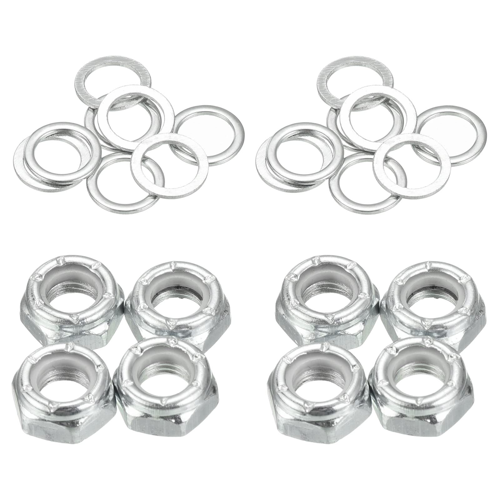 PATIKIL Skateboard Lock Nuts Set, 2 Set 5/16 Skateboard Truck Axle Washers Spacer Hardware Repair Kit for Longboard Cruiser, Silver