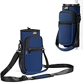 Nuovoware Water Bottle Carrier Bag,25oz/40oz/64oz Bottle Pouch Holder,Adjustable Shoulder Hand Strap 2 Pocket Sling Neoprene Sleeve Sports Accessories for Hiking Travelling Camping