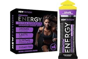 NewTrition® Extra Strength Energy Shots, Grape flavor, 1.7 fl oz (Pack of 6) - 250mg Caffeine with Vitamin B & Amino Acids, Sugar-Free, Zero Calorie Vitamin Energy Drink for Focus & Endurance
