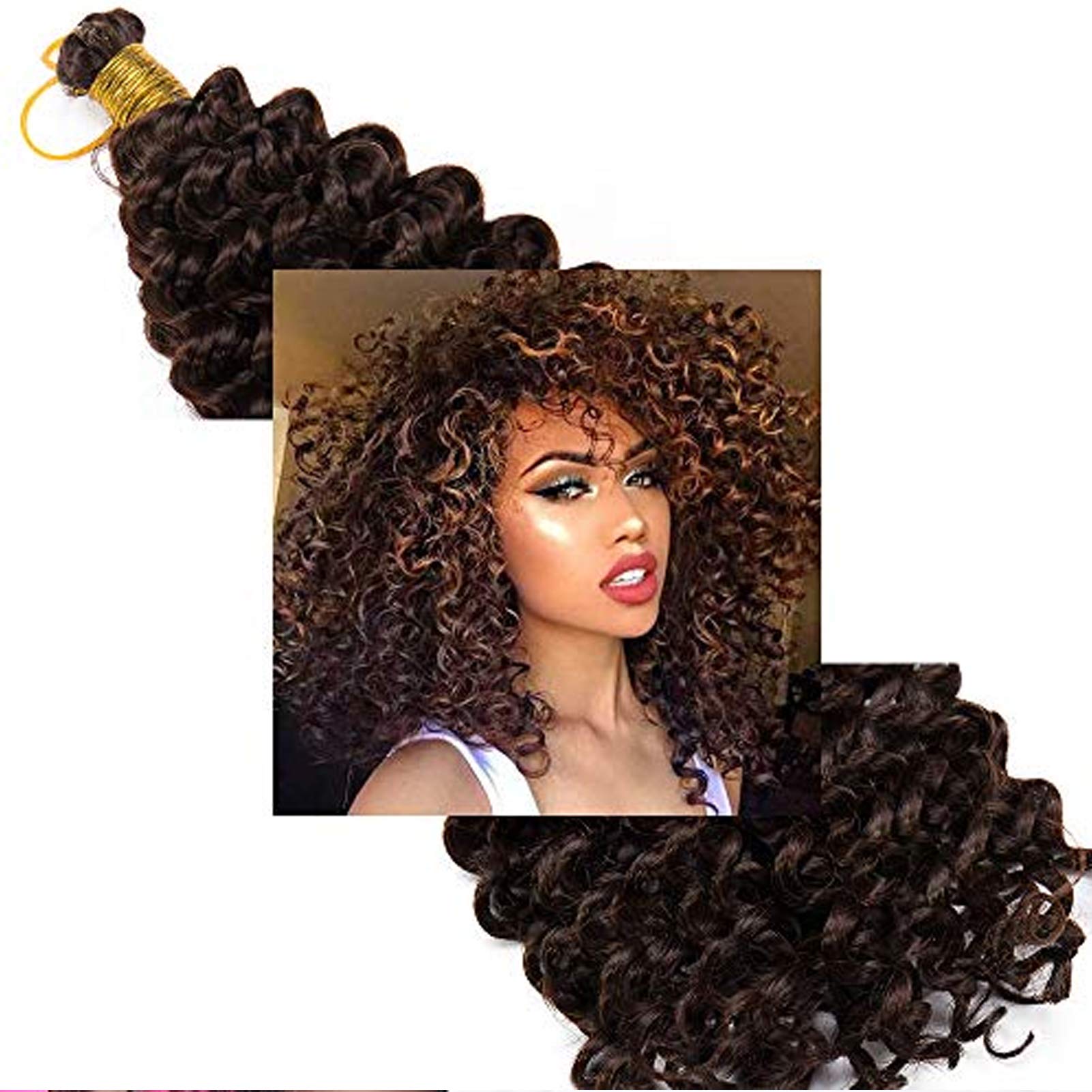 14 Inch Marlybob Crochet Hair Water Wave - Brown Curly Braids Braiding Hairpiece Synthetic Hair Extensions