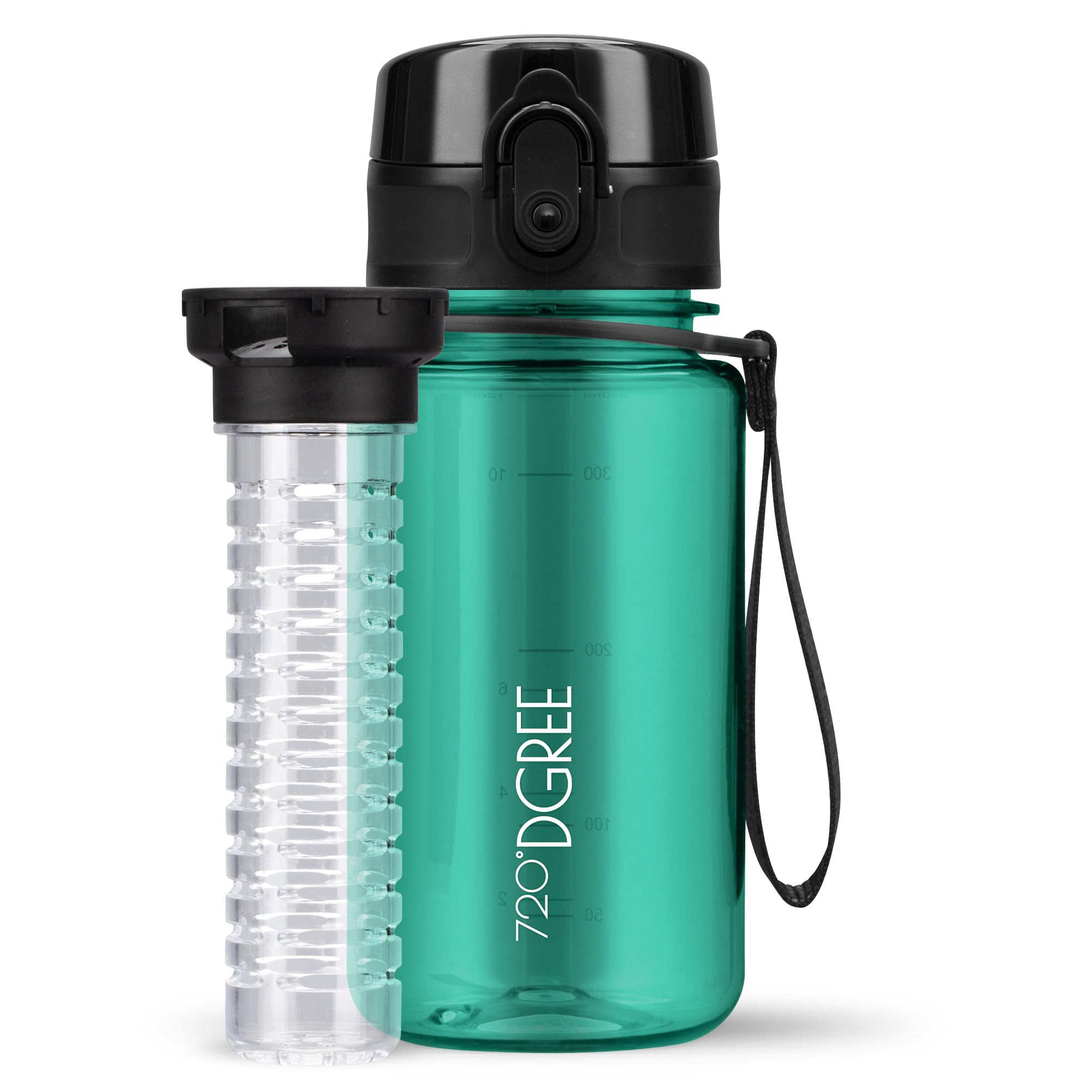 720°DGREE Water Bottle Kids “uberBottle“ - 350 ml crystalClear +Fruit-Infuser - BPA-Free Tritan, Leakproof, Reusable Drinking Bottle - Waterbottle for Children, Kindergarten, School, Sport Travel