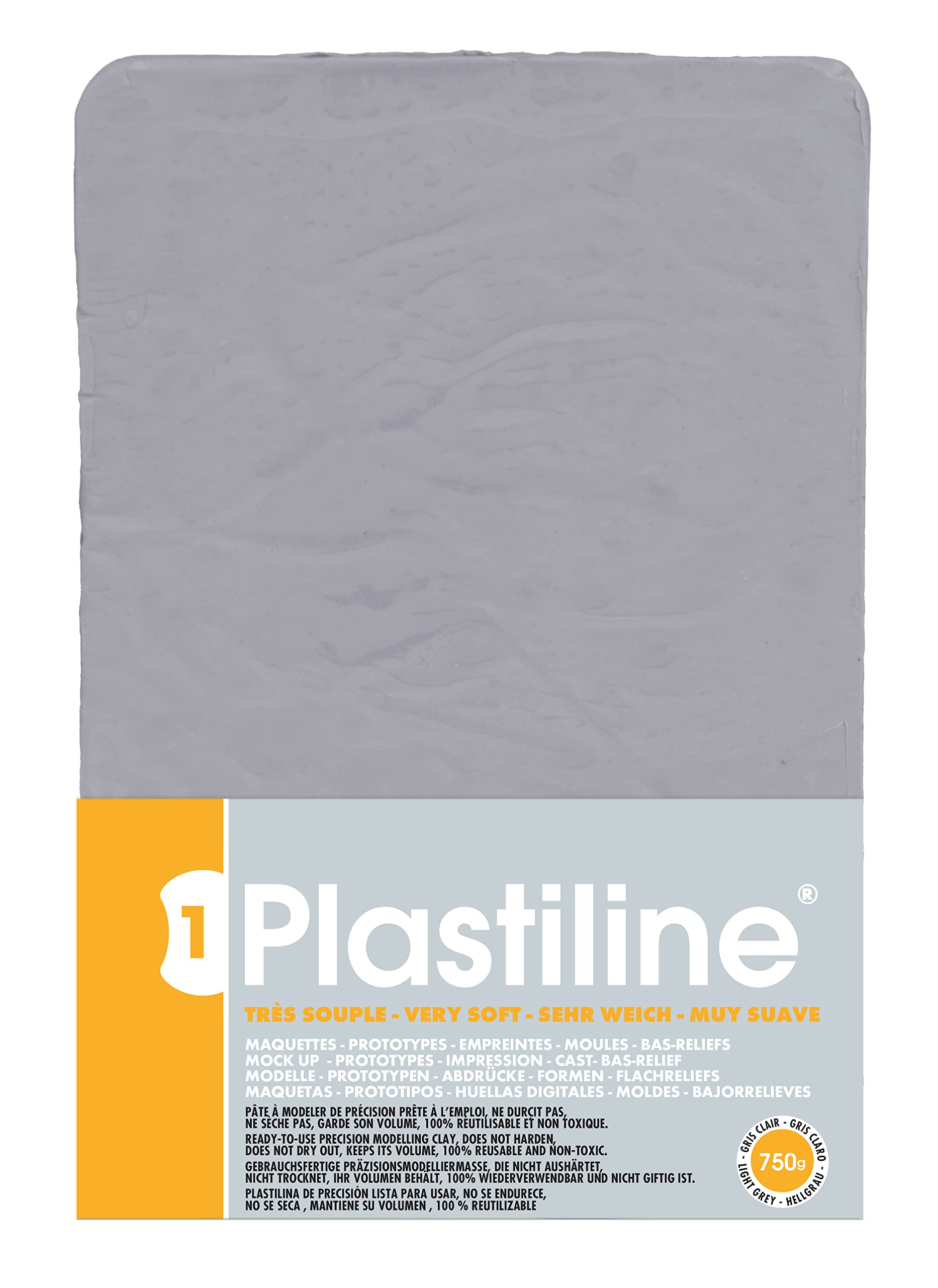 Plastiline 7640T - Plastiline sheet - Modelling Clay, High Precision - Sculpting, Moulding - Hardness 1 (very soft) - 750g - Light Grey shade. Made in France