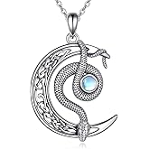 SHEAISRS Moonstone Necklace for Women 925 Sterling Silver Serpent Moon Celtic Knot Pendant Spiritual Jewelry Gift