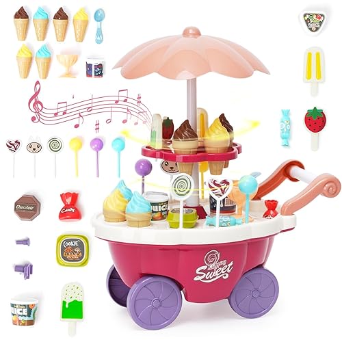 36PCS Ice Cream Toys Candy Cart Kids Play House Toys with Candy