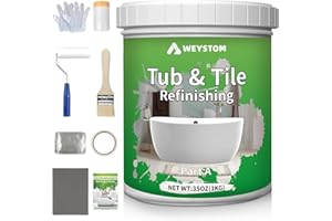 WEYSTOM Tub and Tile Refinishing Kit — 35oz（1KG） Semi-Matte White DIY Sink, Bathtub, and Countertop Reglazing Coating Kit, Odorless & No-Peel