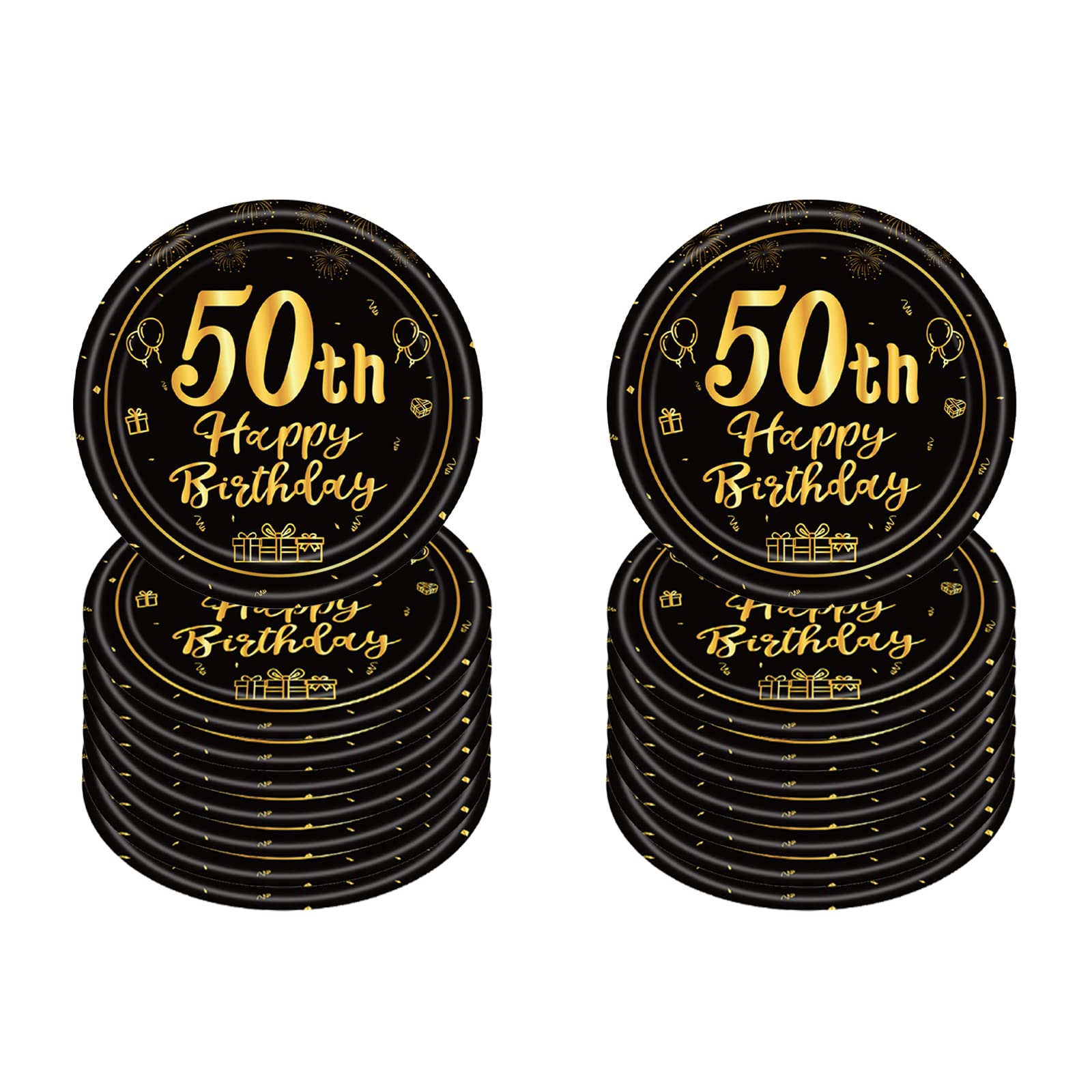 POPOYU 50th Birthday Paper Plates 7''Black and Gold Paper Plates,16Pcs Disposable Tableware Party Plates,Happy 50th Birthday Decorations Plates ,Girls,Him,Her 50th Birthday Party Supplies Table Decor