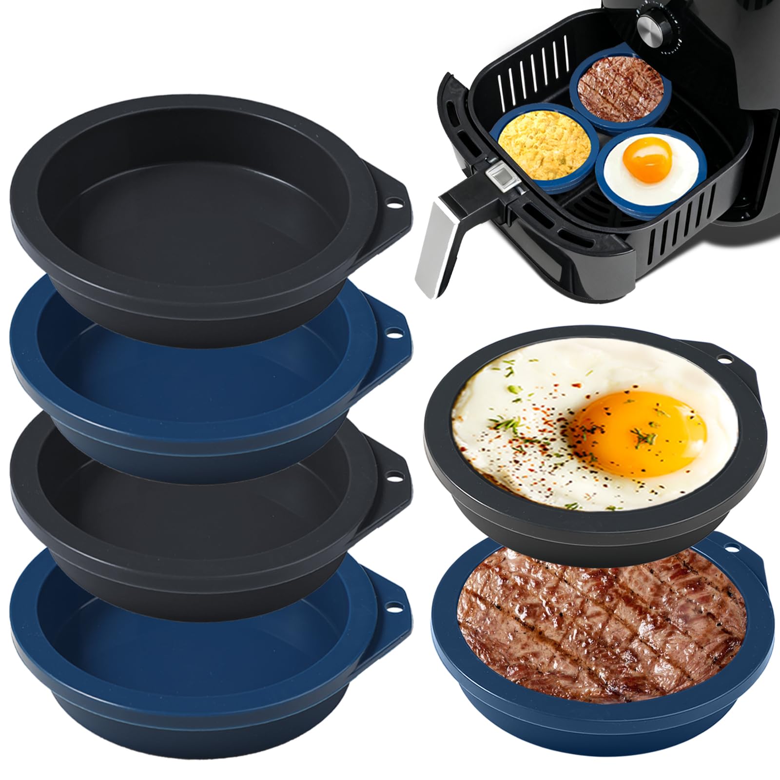 webake Air Fryer Egg Mould Silicone 4'' 10 cm 6 Pcs Burger Buns Moulds Mini Rainbow Cake Tins Round