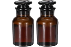 PATIKIL Reagent Media Bottle, 2 Pcs 60ml Glass Wide Mouth Reagent Media Storage Bottle with Glass Ground Stopper for Lab Water Reagent Liquids, Chemistry, Science, Vase, Perfume, Amber