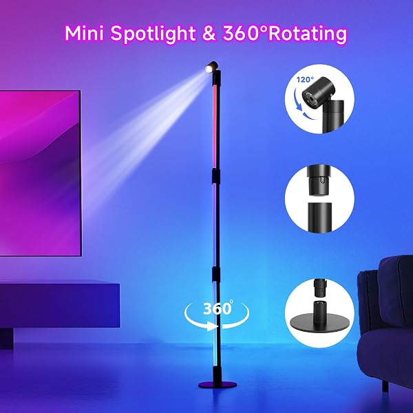 SANBEN CORNER FLOOR LAMP – BLACK RGB LED FLOOR LAMP WITH MUSIC SYNC AND 16 MILLION DIY COLORS, APP & REMOTE CONTROL, COLOR CHANGING MODERN SMART CORNER LAMP FOR BEDROOM LIVING ROOM