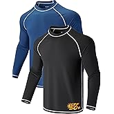 2 Pack Men's Sun Protection Long Sleeve Swim Shirts UPF 50+ Loose Fit Rash Guards Fishing Quick Dry Clothing