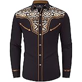 SALVAJE OESTE Men's Long Sleeve Aztec Embroidery Western Cowboy Shirt Snap Button Down Embroidered Shirt