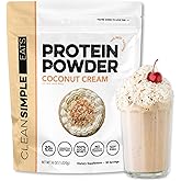 Clean Simple Eats Whey Protein Powder, Coconut Cream Flavor Naturally Sweetened, 100% Grass Fed Protein Powder with Digestive Enzymes & No Artificial Ingredients, Gluten Free, 30 Servings