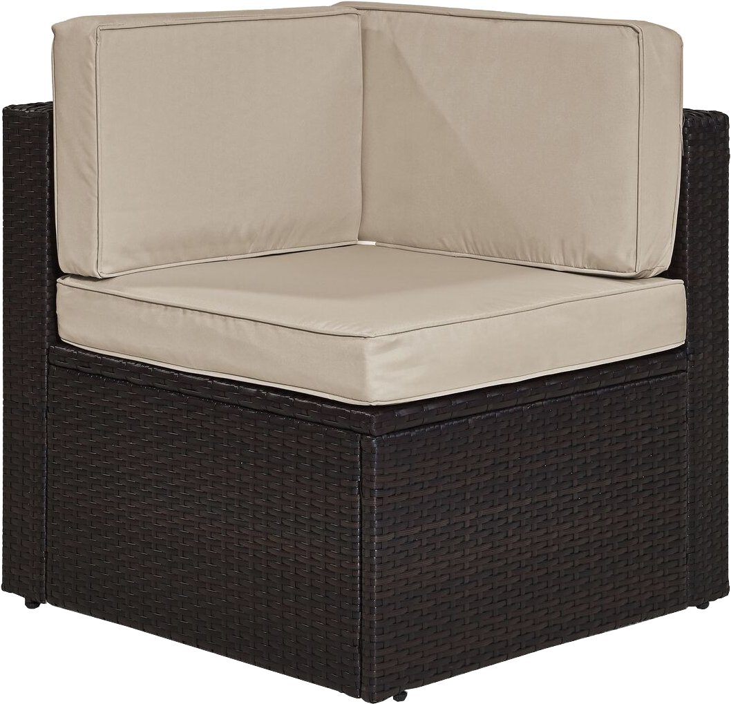 Photo 1 of (CUSHIONS ONLY) Crosley Furniture Palm Harbor Corner Outdoor Sectional Chair, Wicker Patio Chairs for Porch, Deck, Backyard, Brown with Sand Cushions