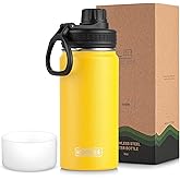 koodee Water Bottle-16 oz Stainless Steel Double Wall Vacuum Insulated Wide Mouth Water Bottle for Back to School-Reuasble Metal Flask with Leakproof Spout Lid (Yellow)