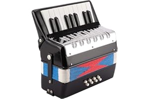 Eujgoov Accordion Musical Piano Keyboard Rhythm Training Spring Instrument 17 Key 8 Bass Black