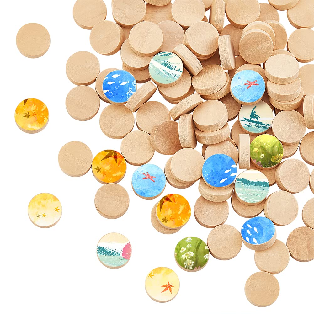 OLYCRAFT 200Pcs 15mm Unfinished Round Beech Wood Discs for DIY Craft and Decoration