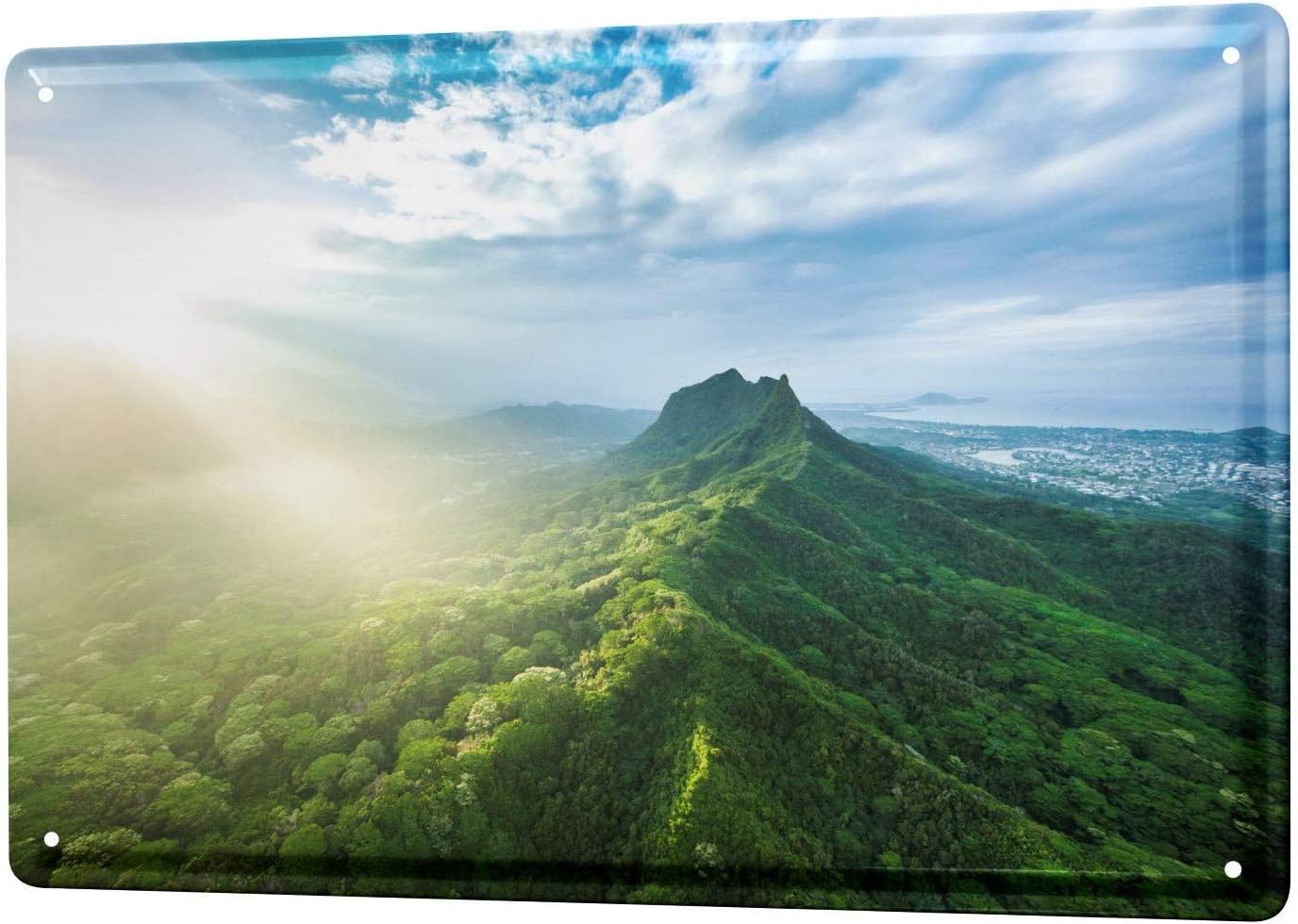 KGPE0WRF5S Feng Shui Sun Rays Mountain Metal Tin Sign Decor Iron Painting 8x12 Inch Tin Sign