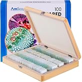 AmScope PS100B Prepared Microscope Slide Set for Basic Biological Science | 100pc Prepared Slides Professionally Stained &amp; Labeled Cedar Wood Oil Preserved Varnished Wooden Storage Case