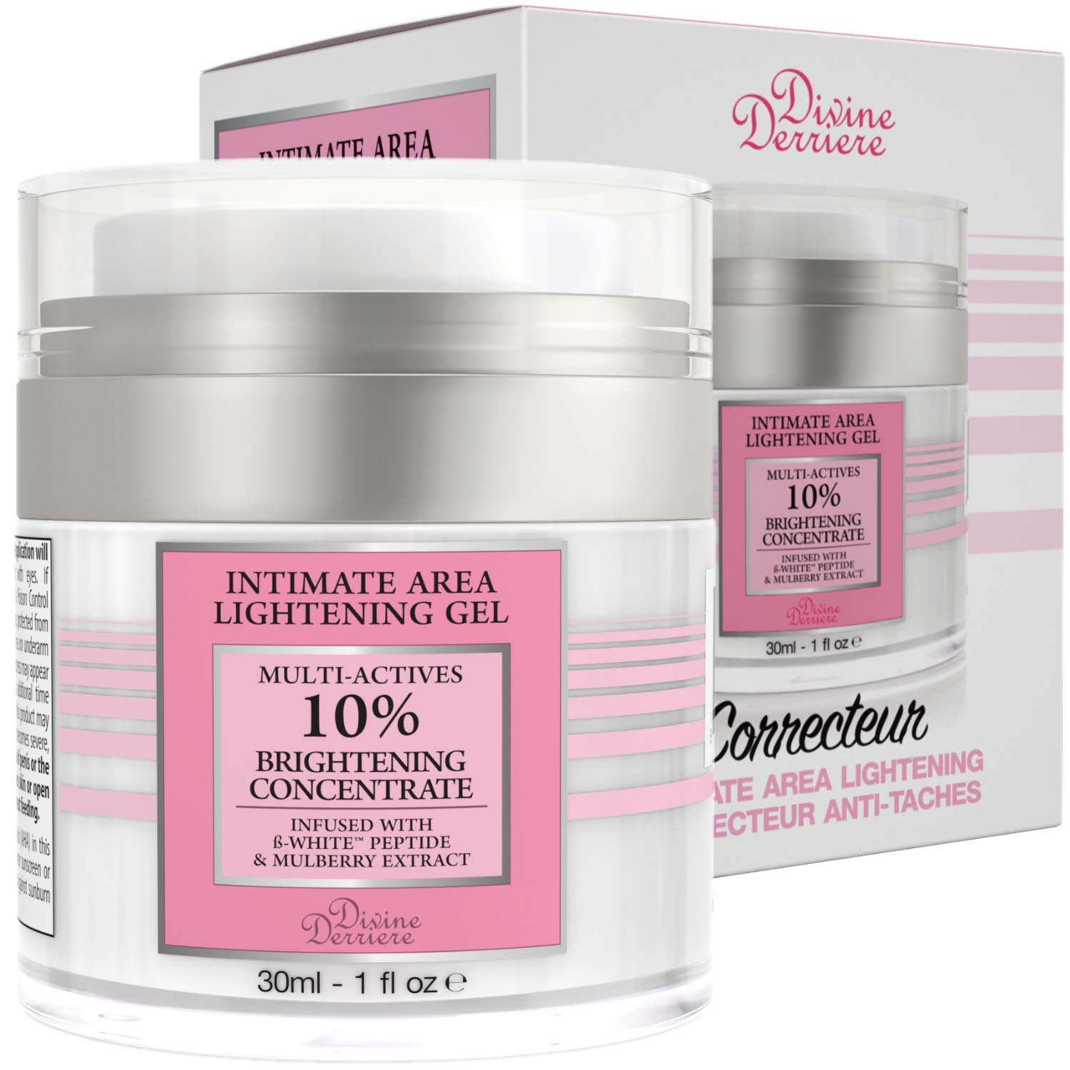Divine Derriere Intimate Skin Lightening Gel for Body, Face, Bikini and Sensitive Areas - Skin Whitening Cream Contains Mulberry Extract, Arbutin, B-White Peptide 30ml / 1 oz. : Beauty
