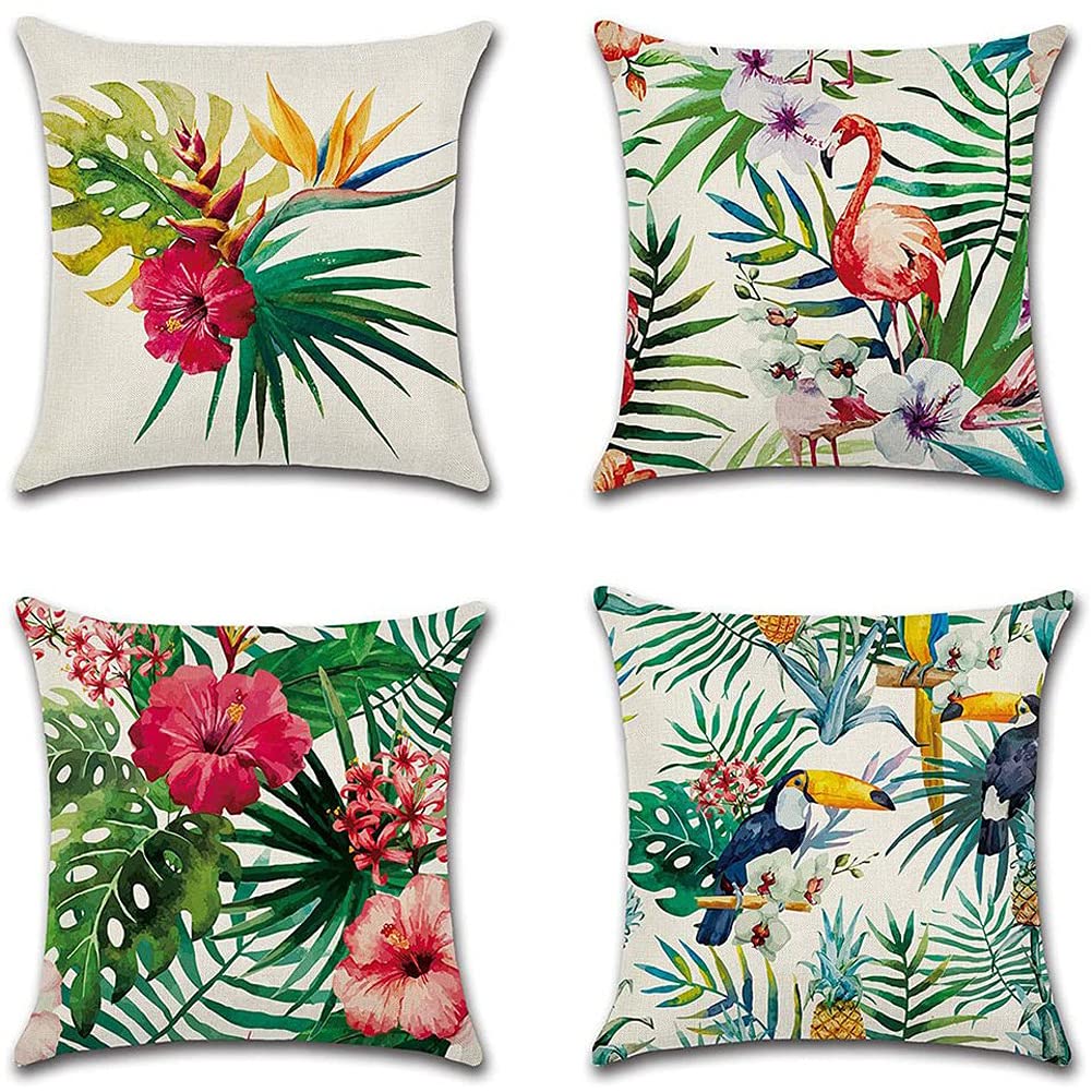 ARVOV Outdoor Waterproof Throw Pillow Covers, Tropical Plants Waterproof Cushion Cover, Waterproof Cushion Case for Outdoor Patio Garden Blench Tent Living Room and Sofa - 18 x 18 Inches
