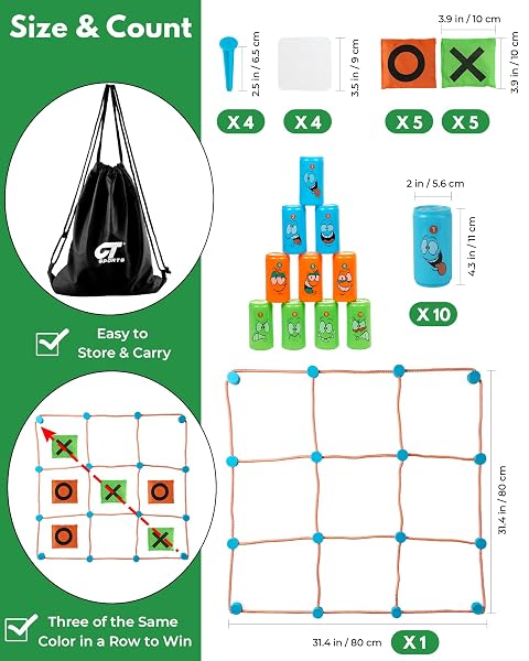 2-IN-1 GIANT TIC TAC TOE AND CAN TOSS GAME – OUTDOOR GAMES FOR KIDS & FAMILY, BACKYARD AND INDOOR PARTY GAME SET WITH BEAN BAGS & STORAGE BAG