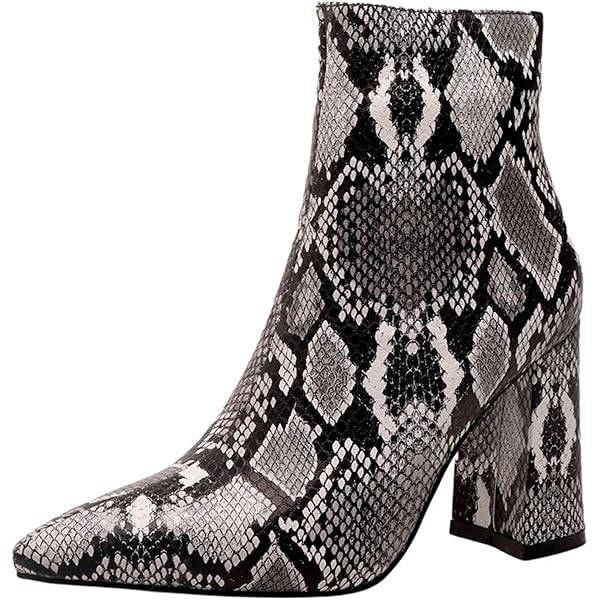 CoceMoce Women's Knee High Boots - Pointed Toe Block Heel Snakeskin Print Pull-On Boots (6.5cm Heel) - View #5