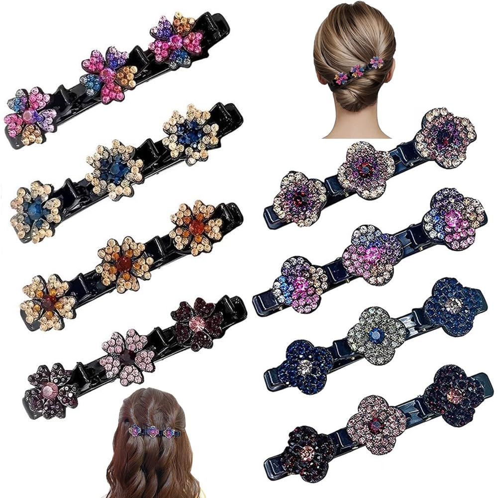 MEZHEN Hair Clips Ladies Girls Hair Clip with Sparkling Crystal Stones Hair Styling Clips Mini Hair Clips Women Hair Clips Flowers Pack of 8