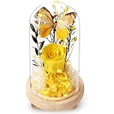 JIGQGY Forever Flowers Gifts for Mom Grandma Wife Girlfriend for Christmas, Preserved Flowers for Delivery Prime, Anniversary, Valentine's Day, Birthday for Her, Yellow Roses with Light in Glass Dome