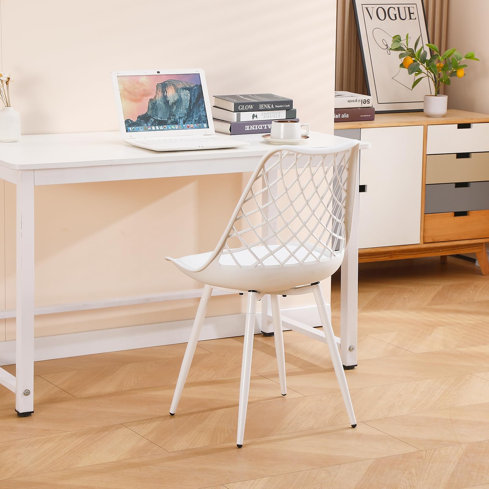 CHAIRABLE Esszimmerstühle 4er Set, Küchenstühle, Polsterstuhl für Esszimmer, Wohnzimmer, Garten und mehr, White 4