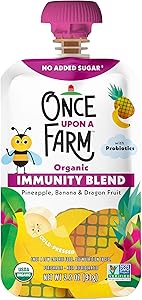 Once Upon a Farm Organic Pineapple Banana Dragon Fruit Immunity Blend Kids Snack, 3.2oz Pouch