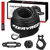 FIERYRED 3/16inch 50FT 8500LBS Synthetic Winch Rope Cable Kit with Forged Hook Rubber Stopper and Fairlead,Winch Line Replacement for 2000-3500LBS Winch, ATV, UTV, Offroad