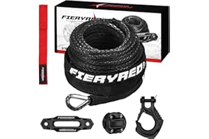 FIERYRED 3/16inch 50FT 8500LBS Synthetic Winch Rope Cable Kit with Forged Hook Rubber Stopper and Fairlead,Winch Line Replacement for 2000-3500LBS Winch, ATV, UTV, Offroad