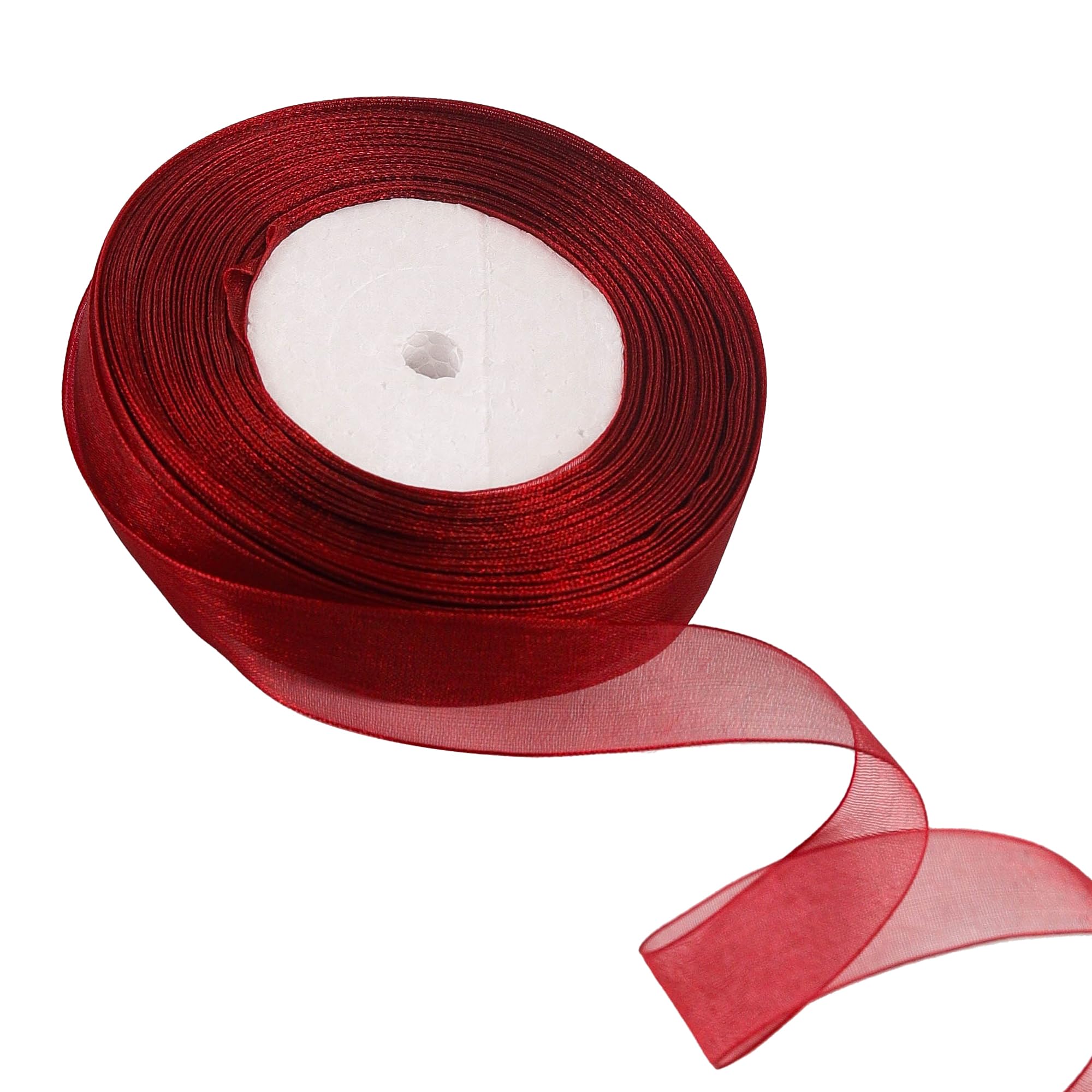25mm Wine Red Organza Ribbon for Gift Wrapping - 45M, Thick Ribbon for Gift Wrap, Hair Bow, Christmas, Cake, Wedding, DIY Crafts, Car