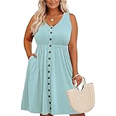 Holipick Women's Plus Size Summer Dresses for Women Casual Dress with Pockets A-Line Swing Button Down Sleeveless V Neck