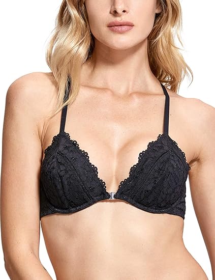 Dobreva Damen Vorderverschluss Plunge BH aus Spitze - Mit Bügel, Licht Einlagen