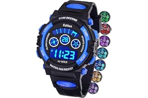 Edillas Kids Watches Boys Digital, 7 Colors LED Lights 50M Waterproof Wristwatches for Children Students Teenagers Sport Outdoor Multifunctional with Stopwatch/Alarm Ages 7-15