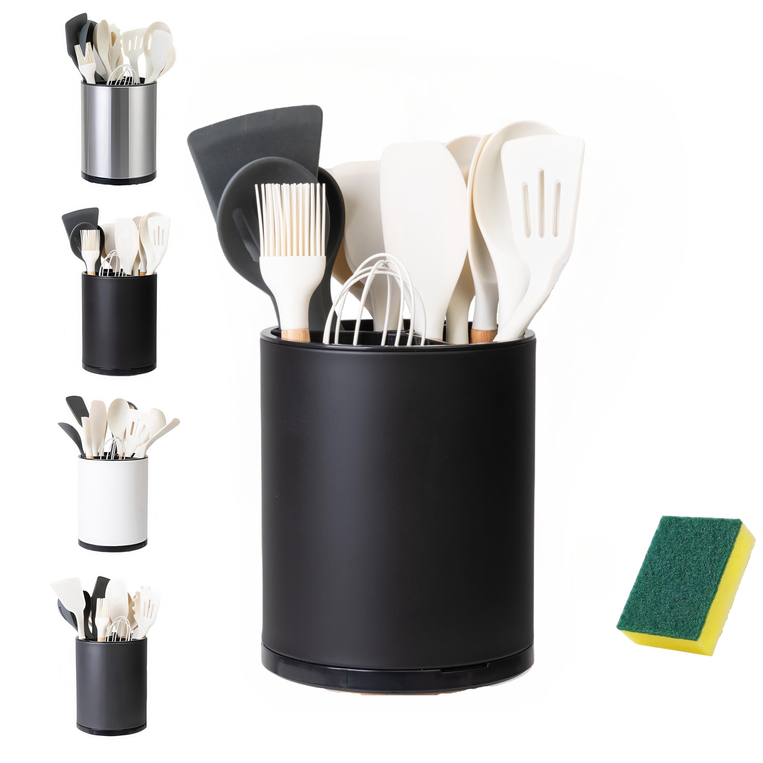 Photo 1 of LIBODOUR Utensil Holder,Large 360°Rotating Kitchen Utensil Holder For Counter,Cooking Silverware Organizer Stainless Steel Caddy Flatware Spoon Spatula Tool Cutlery Container