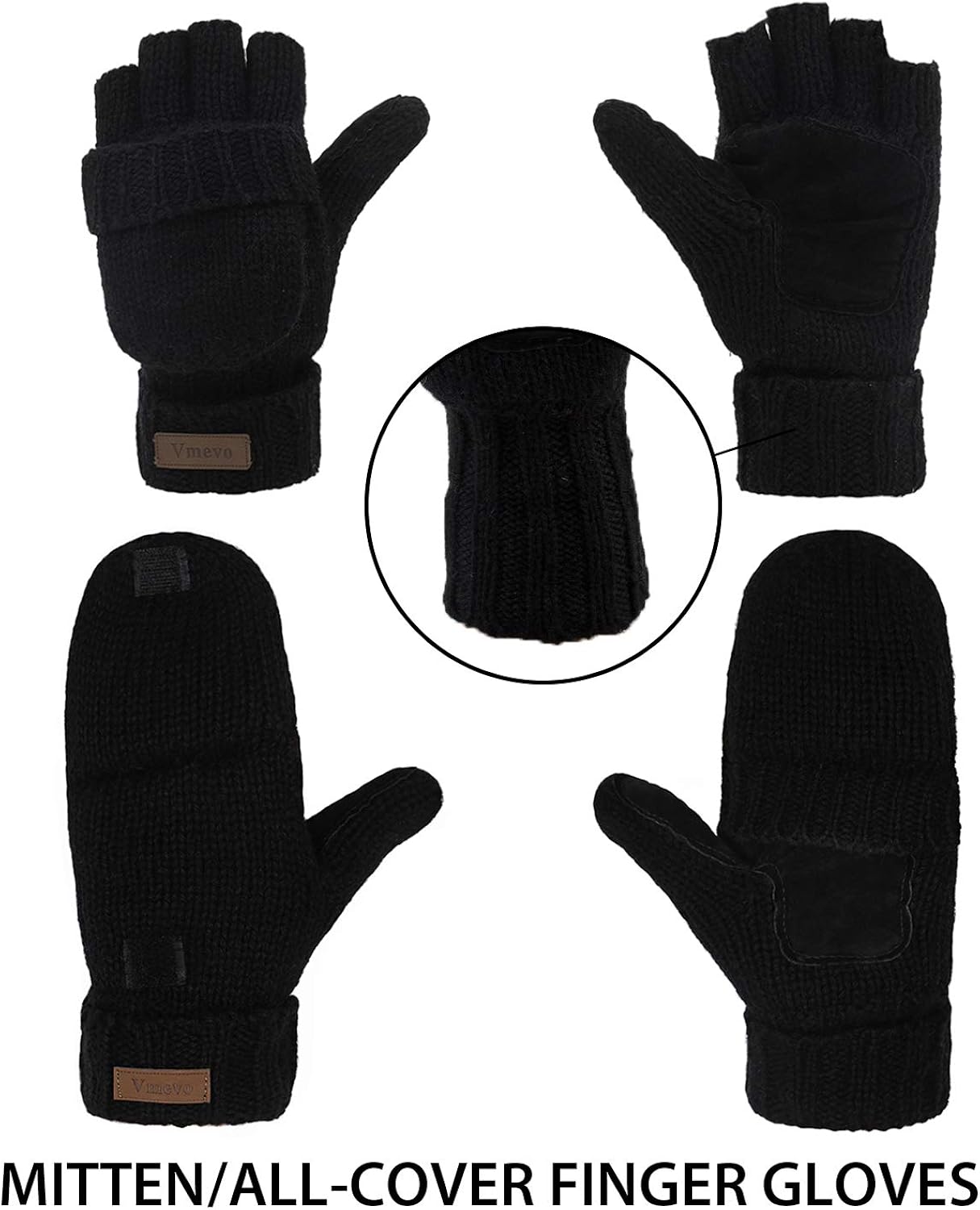 Winter Knitted Convertible Fingerless Gloves Wool Mittens Warm Mitten Glove for Women and Men at  Women’s Clothing store