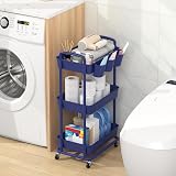 JIUYOTREE 3-Tier Rolling Storage Cart with Lockable Wheels Blue view 3