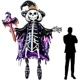 Vrukiaa Giant Inflatable Witch Skeleton Skull Foil Balloon Halloween Decorations, Large Realistic Yard Party Decorations, Assembly Scary Witch Prop for Halloween Outdoor Indoor Haunted House, Lawn